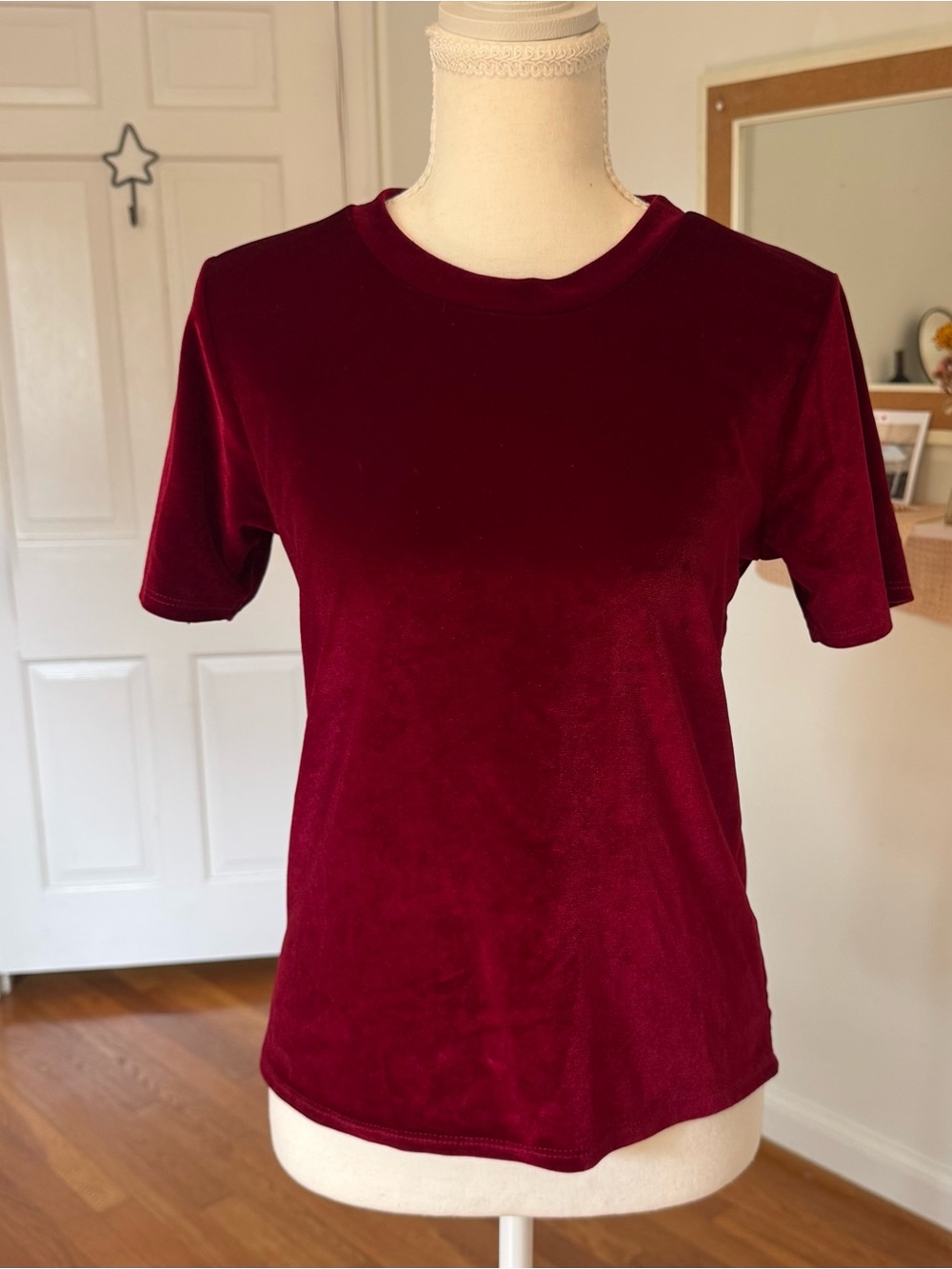 Ten Sixty Sherman Burgundy Velvet Short Sleeve Crewneck Top/ Tee Size Medium
